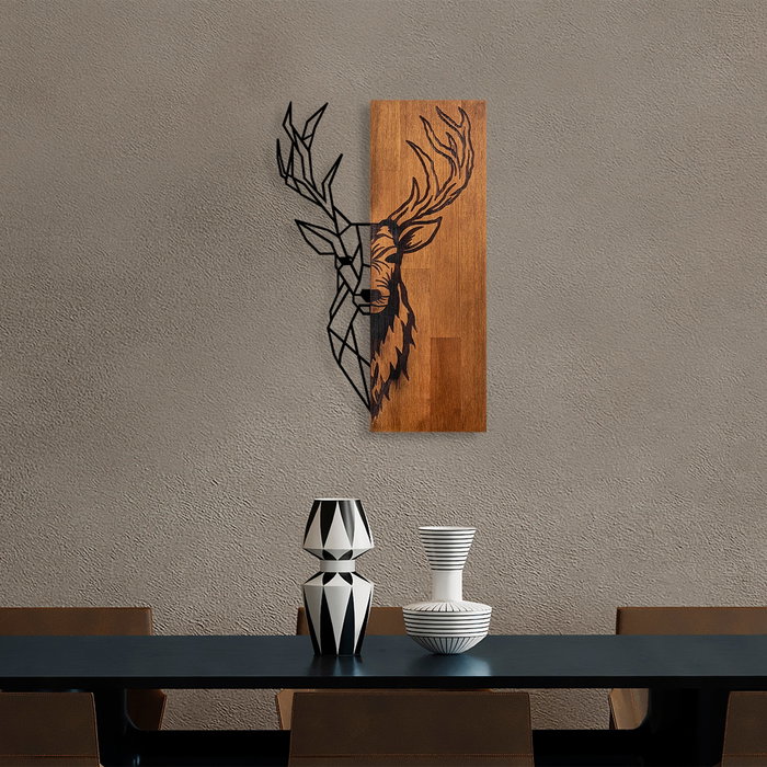 Wallity Red Deer 1 - Accesorio de Pared de Madera y Metal Nogal y Negro